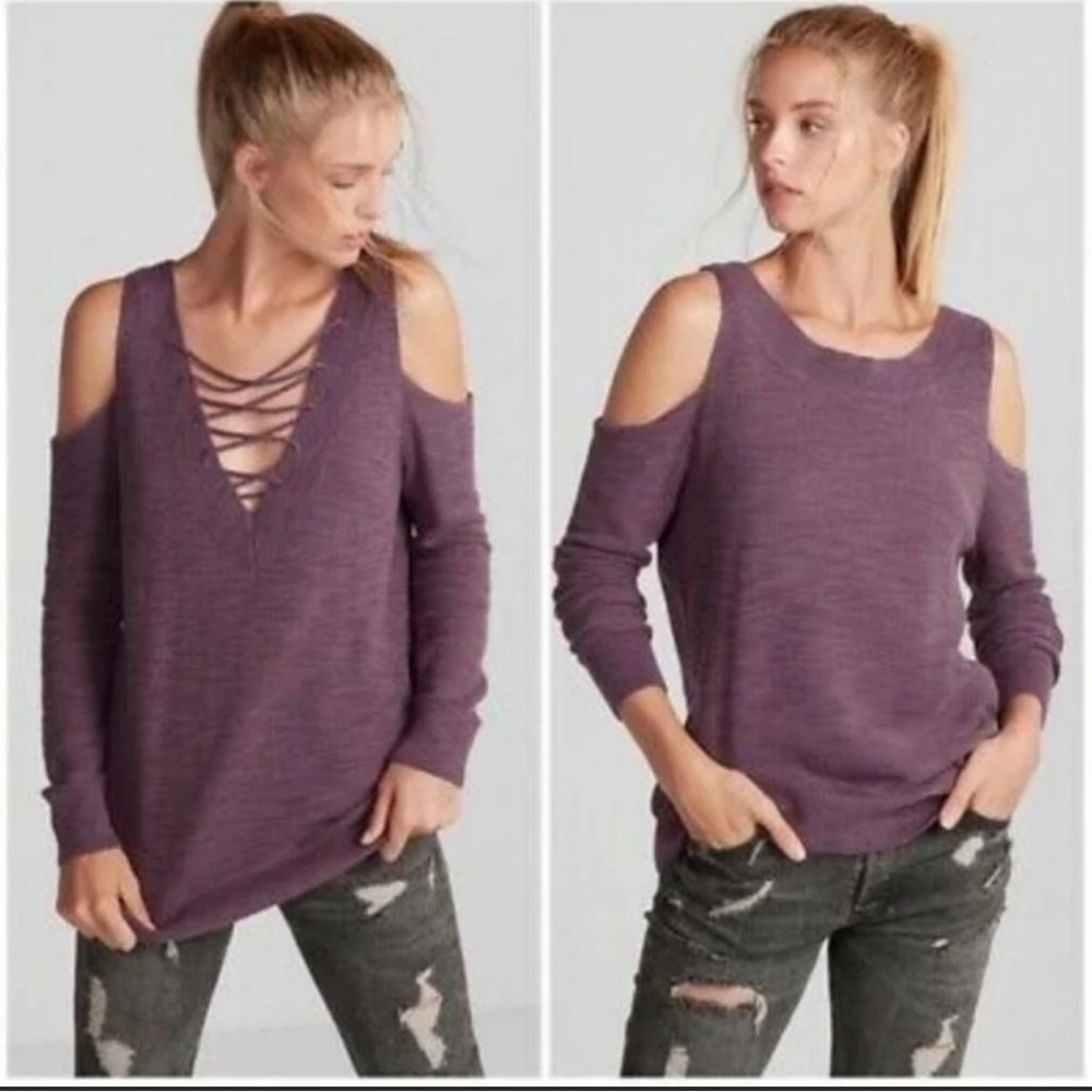Express Reversible Cold Shoulder Sweater